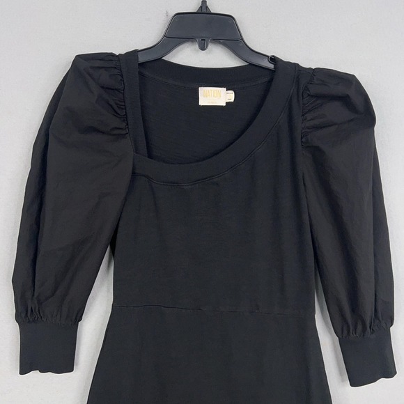 Nation LTD Dress Womens Small Black Puff Ruffle Tiered Whimsigoth Artsy Minimal - Picture 2 of 12